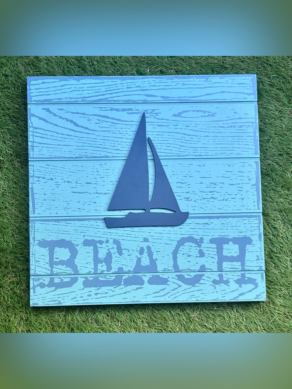 Blue Sailboat BEACH Wall Decor Sign - Nautical Home Accent